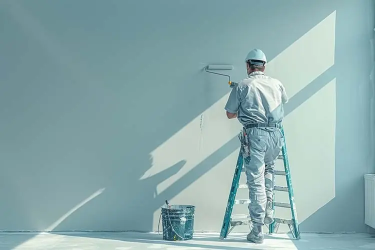 Pintor pintando una pared de una casa en Málaga Profesionales Málaga